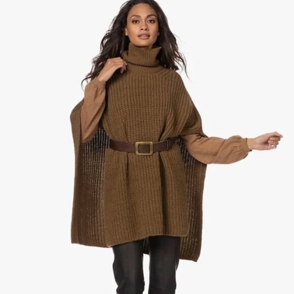 Closed Baby Alpaca Blend Chunky Knit Poncho | Tawny Brown | XS - Picture 3 of 8